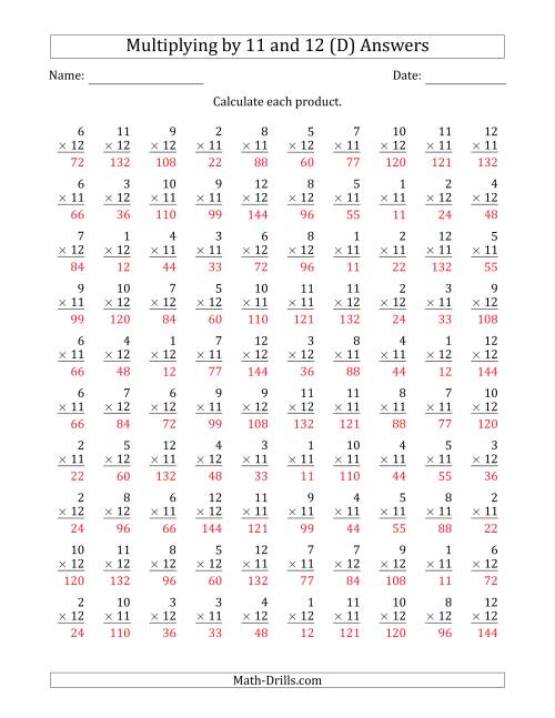 The Multiplying by Anchor Facts 11 and 12 (Other Factor 1 to 12) (D) Math Worksheet Page 2