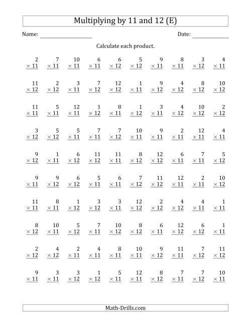 The Multiplying by Anchor Facts 11 and 12 (Other Factor 1 to 12) (E) Math Worksheet
