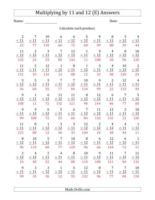 The Multiplying by Anchor Facts 11 and 12 (Other Factor 1 to 12) (E) Math Worksheet Page 2