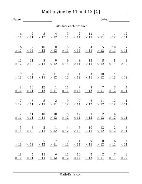 The Multiplying by Anchor Facts 11 and 12 (Other Factor 1 to 12) (G) Math Worksheet
