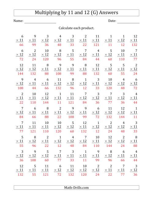 The Multiplying by Anchor Facts 11 and 12 (Other Factor 1 to 12) (G) Math Worksheet Page 2