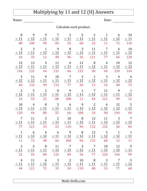 The Multiplying by Anchor Facts 11 and 12 (Other Factor 1 to 12) (H) Math Worksheet Page 2