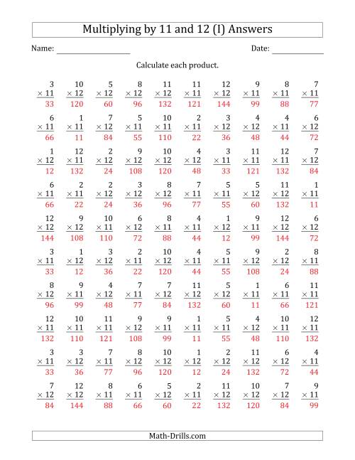 The Multiplying by Anchor Facts 11 and 12 (Other Factor 1 to 12) (I) Math Worksheet Page 2