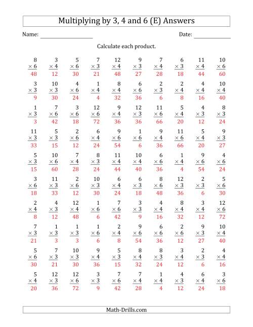 The Multiplying by Anchor Facts 3, 4 and 6 (Other Factor 1 to 12) (E) Math Worksheet Page 2