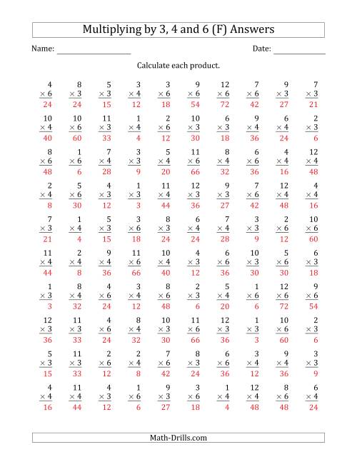 The Multiplying by Anchor Facts 3, 4 and 6 (Other Factor 1 to 12) (F) Math Worksheet Page 2