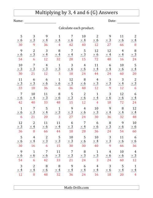 The Multiplying by Anchor Facts 3, 4 and 6 (Other Factor 1 to 12) (G) Math Worksheet Page 2