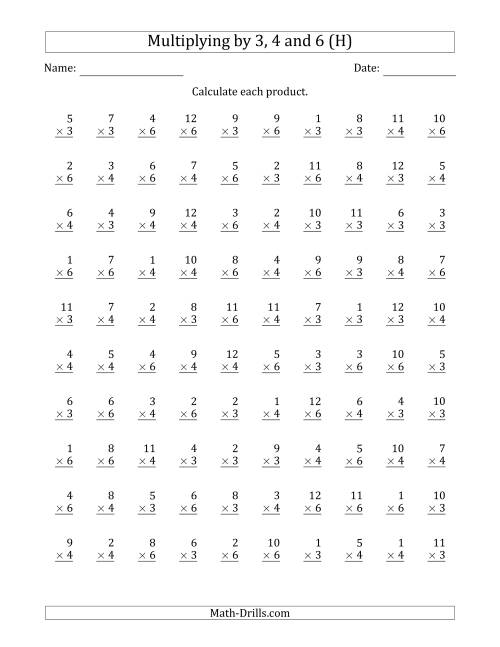 The Multiplying by Anchor Facts 3, 4 and 6 (Other Factor 1 to 12) (H) Math Worksheet