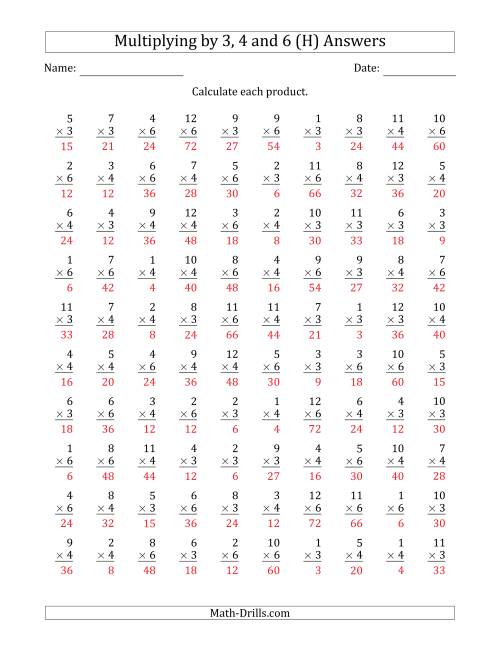 The Multiplying by Anchor Facts 3, 4 and 6 (Other Factor 1 to 12) (H) Math Worksheet Page 2