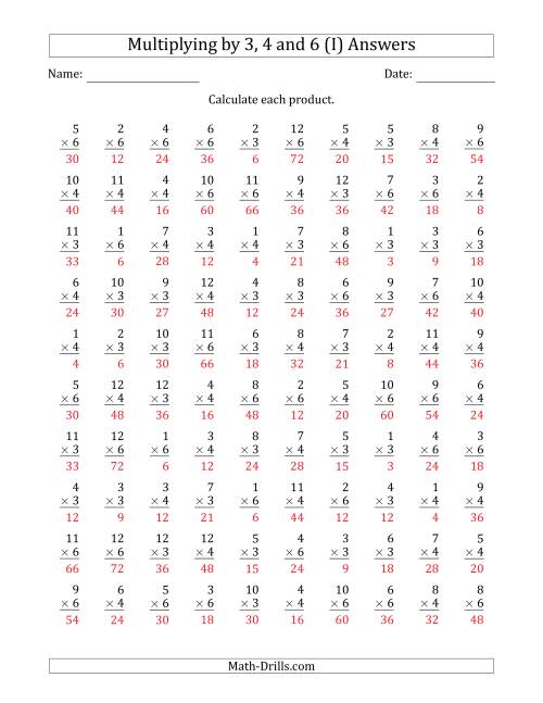 The Multiplying by Anchor Facts 3, 4 and 6 (Other Factor 1 to 12) (I) Math Worksheet Page 2