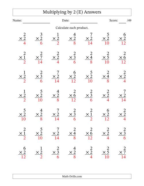 The Multiplying (1 to 7) by 2 (49 Questions) (E) Math Worksheet Page 2