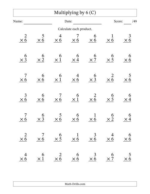 The Multiplying (1 to 7) by 6 (49 Questions) (C) Math Worksheet