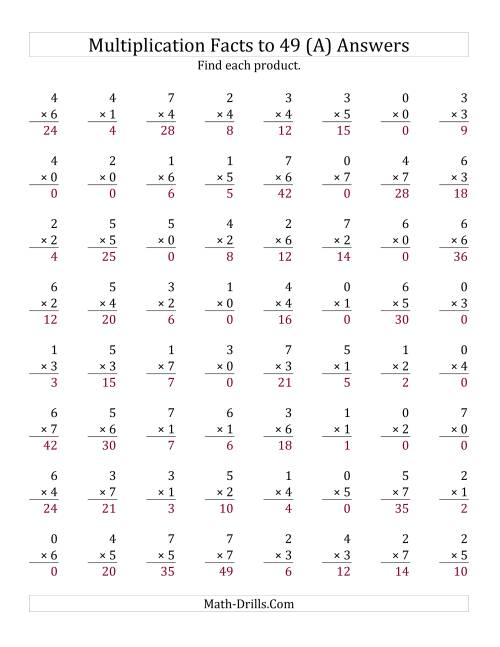 The Multiplication Facts to 49 (Old) Math Worksheet Page 2