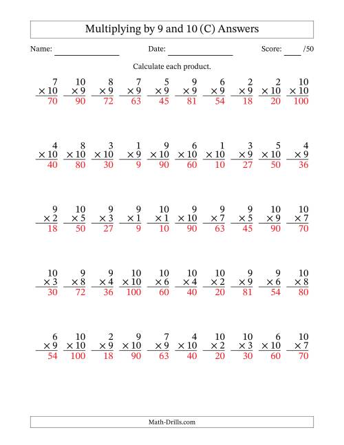 The Multiplying (1 to 10) by 9 and 10 (50 Questions) (C) Math Worksheet Page 2