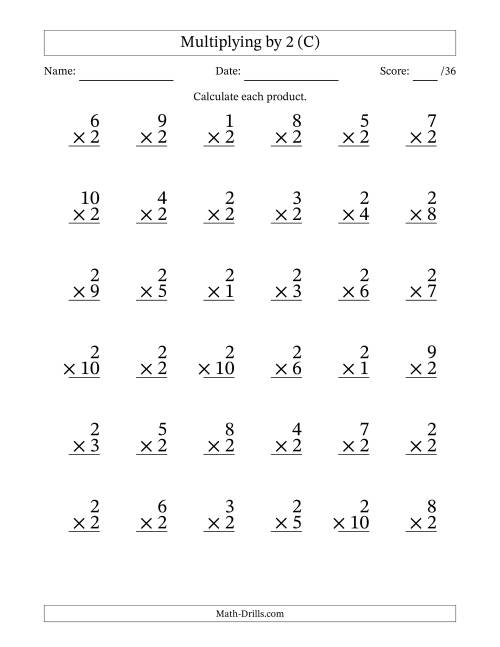 The Multiplying (1 to 10) by 2 (36 Questions) (C) Math Worksheet
