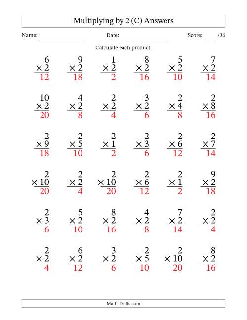 The Multiplying (1 to 10) by 2 (36 Questions) (C) Math Worksheet Page 2