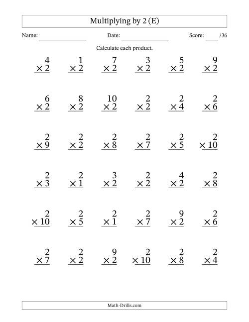 The Multiplying (1 to 10) by 2 (36 Questions) (E) Math Worksheet