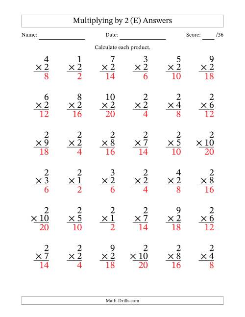 The Multiplying (1 to 10) by 2 (36 Questions) (E) Math Worksheet Page 2