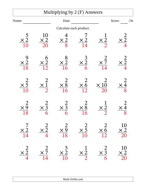 The Multiplying (1 to 10) by 2 (36 Questions) (F) Math Worksheet Page 2