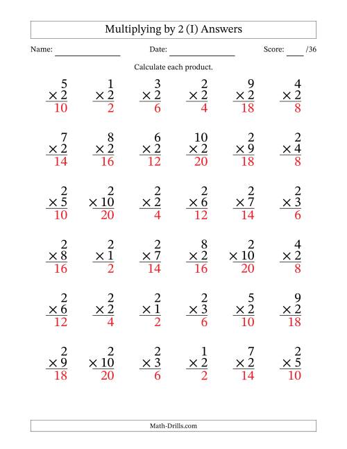 The Multiplying (1 to 10) by 2 (36 Questions) (I) Math Worksheet Page 2