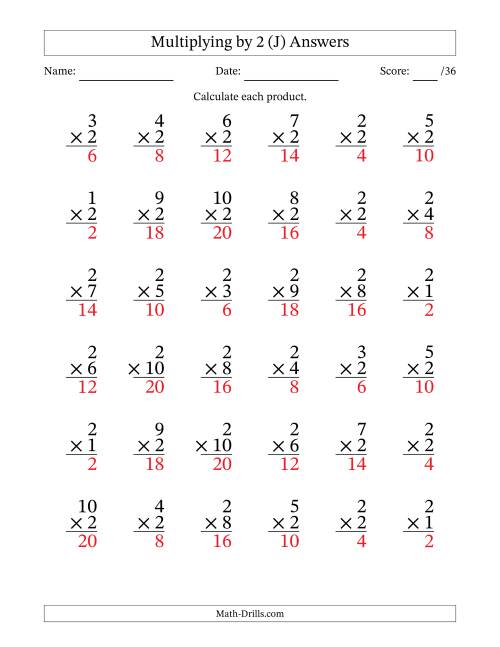 The Multiplying (1 to 10) by 2 (36 Questions) (J) Math Worksheet Page 2
