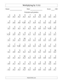 Multiplying (1 to 10) by 3 (100 Questions)