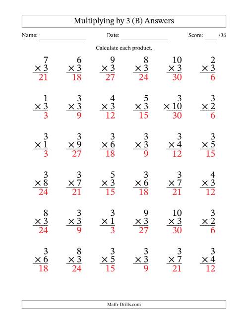The Multiplying (1 to 10) by 3 (36 Questions) (B) Math Worksheet Page 2