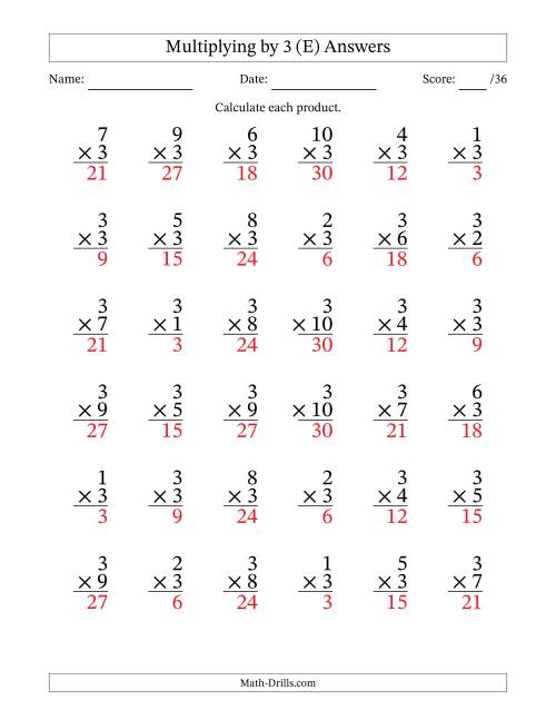 The Multiplying (1 to 10) by 3 (36 Questions) (E) Math Worksheet Page 2