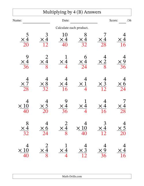 The Multiplying (1 to 10) by 4 (36 Questions) (B) Math Worksheet Page 2