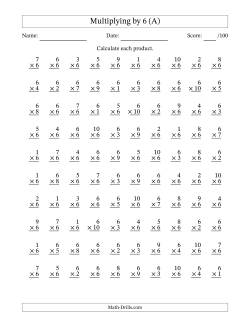 Multiplying (1 to 10) by 6 (100 Questions)