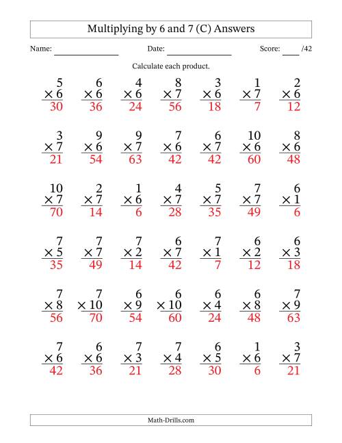 The Multiplying (1 to 10) by 6 and 7 (42 Questions) (C) Math Worksheet Page 2