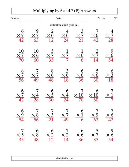 The Multiplying (1 to 10) by 6 and 7 (42 Questions) (F) Math Worksheet Page 2