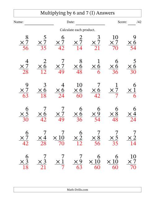 The Multiplying (1 to 10) by 6 and 7 (42 Questions) (I) Math Worksheet Page 2