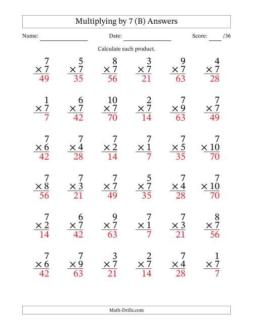 The Multiplying (1 to 10) by 7 (36 Questions) (B) Math Worksheet Page 2
