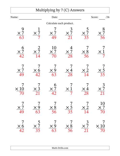 The Multiplying (1 to 10) by 7 (36 Questions) (C) Math Worksheet Page 2