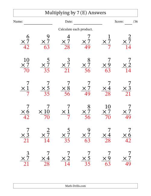 The Multiplying (1 to 10) by 7 (36 Questions) (E) Math Worksheet Page 2