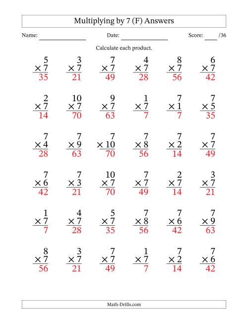 The Multiplying (1 to 10) by 7 (36 Questions) (F) Math Worksheet Page 2