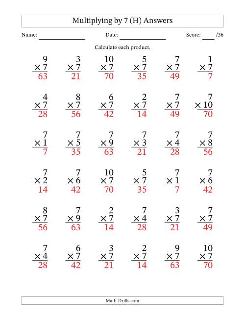 The Multiplying (1 to 10) by 7 (36 Questions) (H) Math Worksheet Page 2