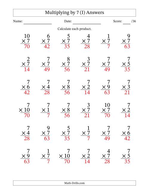 The Multiplying (1 to 10) by 7 (36 Questions) (I) Math Worksheet Page 2