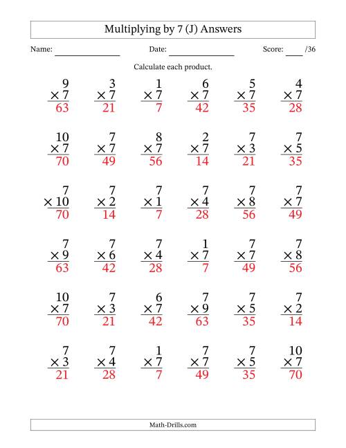 The Multiplying (1 to 10) by 7 (36 Questions) (J) Math Worksheet Page 2