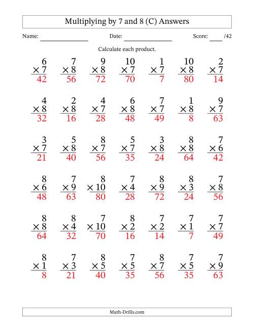 The Multiplying (1 to 10) by 7 and 8 (42 Questions) (C) Math Worksheet Page 2