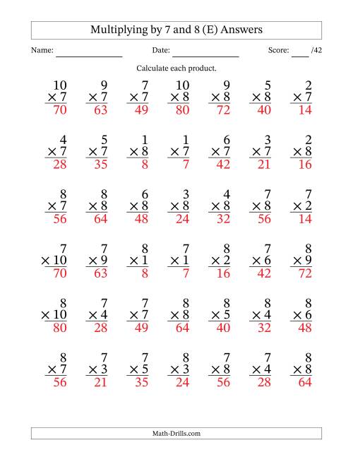 The Multiplying (1 to 10) by 7 and 8 (42 Questions) (E) Math Worksheet Page 2