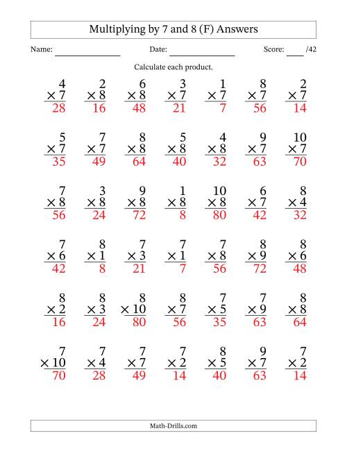 The Multiplying (1 to 10) by 7 and 8 (42 Questions) (F) Math Worksheet Page 2