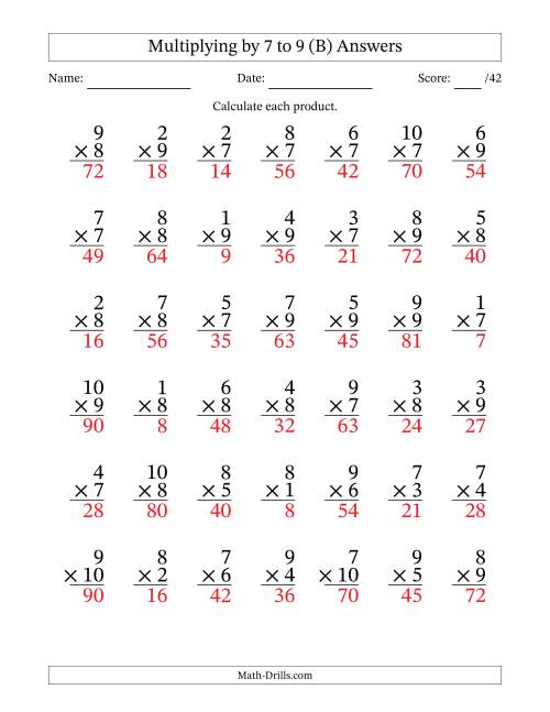 The Multiplying (1 to 10) by 7 to 9 (42 Questions) (B) Math Worksheet Page 2