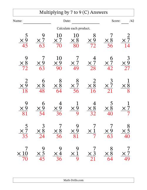 The Multiplying (1 to 10) by 7 to 9 (42 Questions) (C) Math Worksheet Page 2