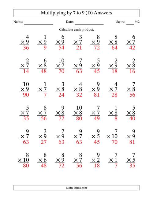 The Multiplying (1 to 10) by 7 to 9 (42 Questions) (D) Math Worksheet Page 2