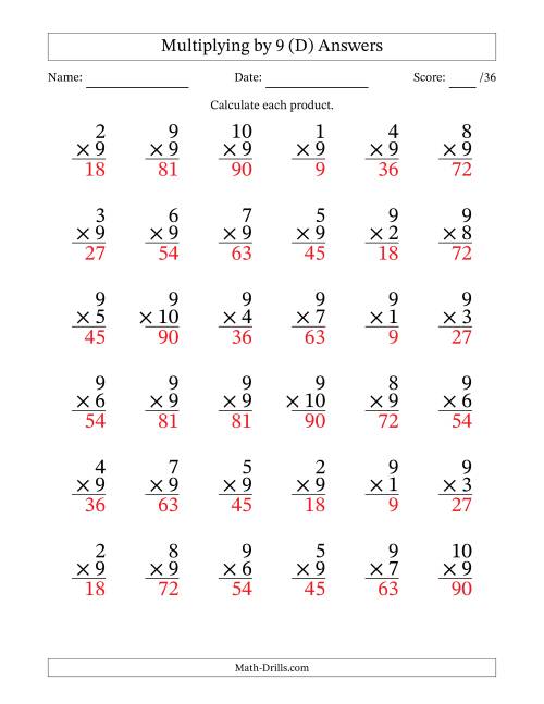 The Multiplying (1 to 10) by 9 (36 Questions) (D) Math Worksheet Page 2