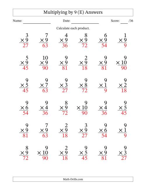 The Multiplying (1 to 10) by 9 (36 Questions) (E) Math Worksheet Page 2