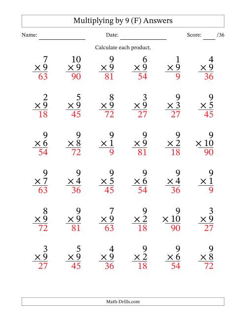 The Multiplying (1 to 10) by 9 (36 Questions) (F) Math Worksheet Page 2