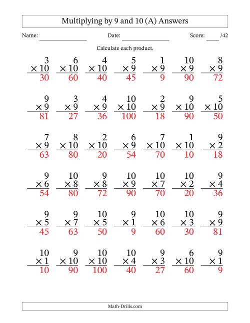 The Multiplying (1 to 10) by 9 and 10 (42 Questions) (A) Math Worksheet Page 2