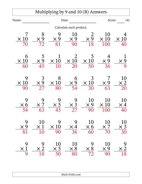 The Multiplying (1 to 10) by 9 and 10 (42 Questions) (B) Math Worksheet Page 2